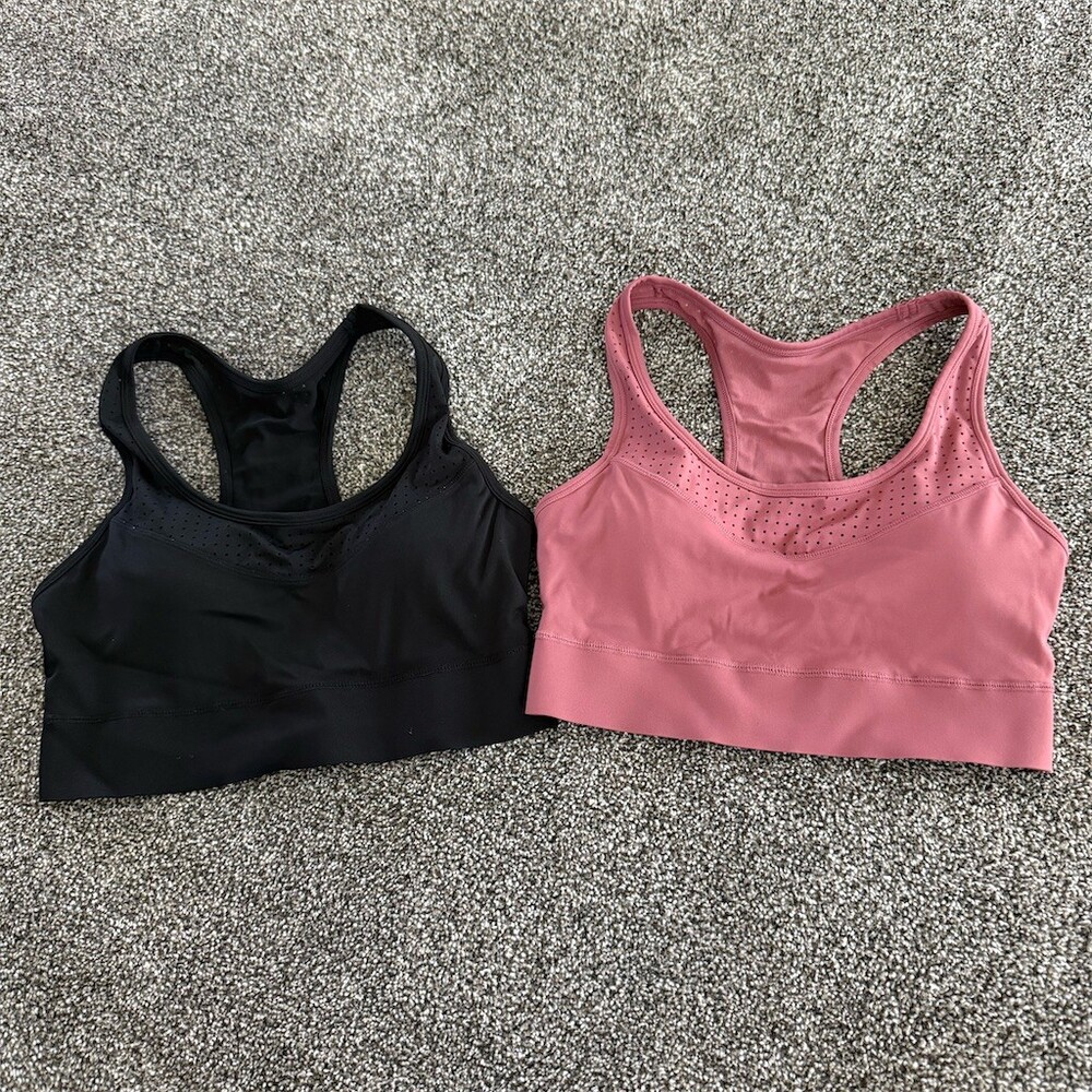 2-Pack Womens Racerback Sports Bras Size S Black & Mauve Pink Padded